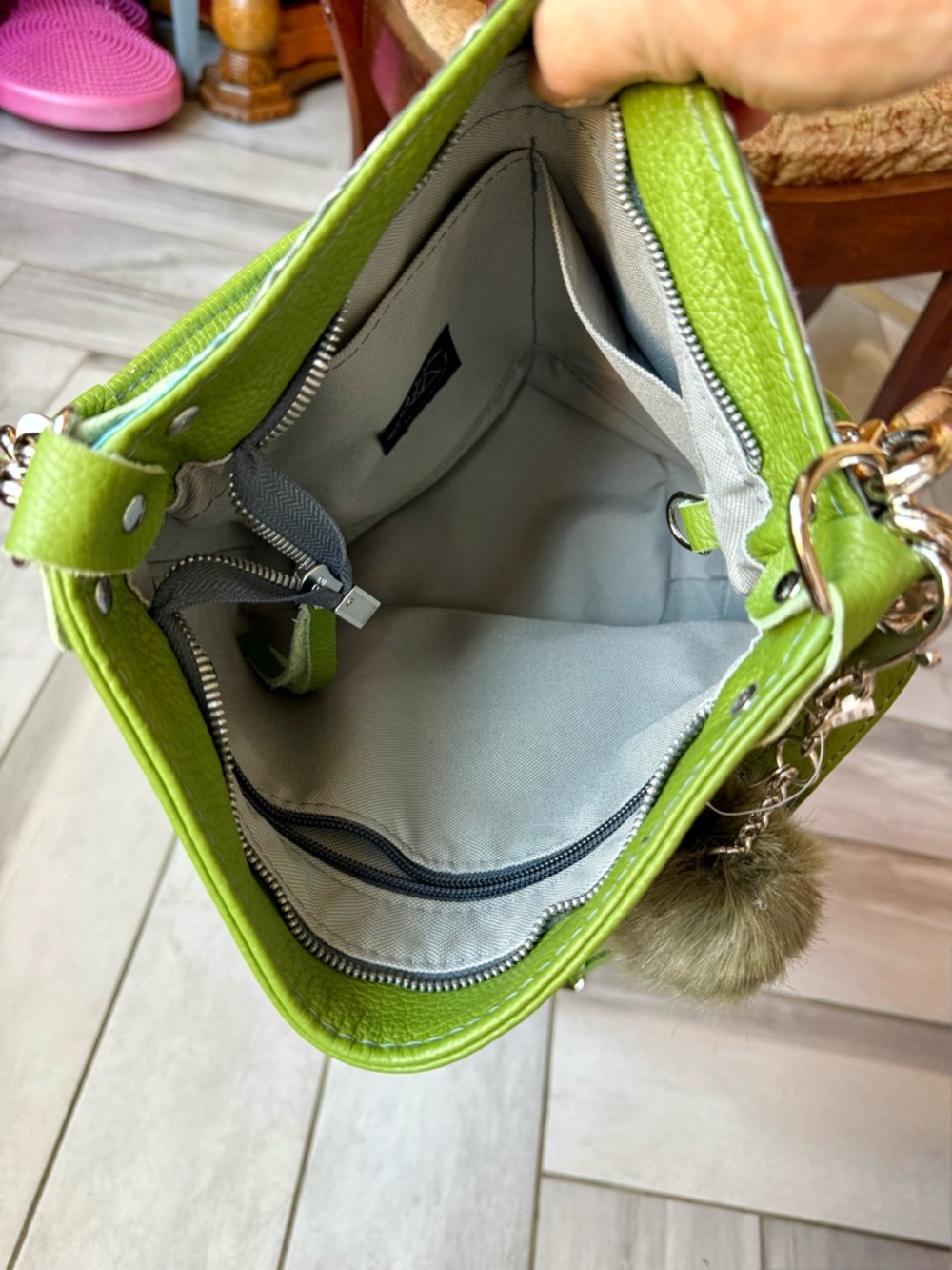 Willow + Luna Green leather fabric bucket bag Mt. Jumbo Alaska NWOT - Picture 8 of 12